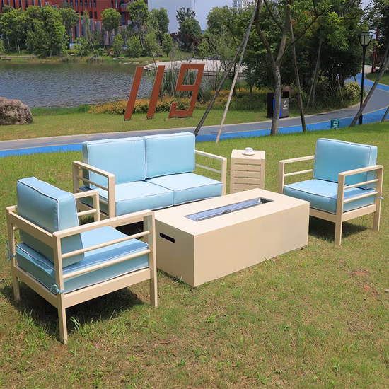 Outdoor Chat Set with Fire Table, 5-PCS Set, White