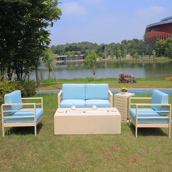 Outdoor Chat Set with Fire Table, 5-PCS Set, White