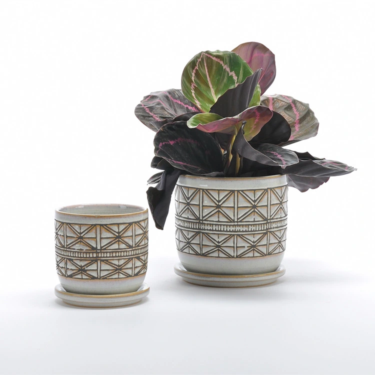 Vintage Indoor Plant Succulent Pots Modern Ceramic Planter with Drainage Holes & Saucers