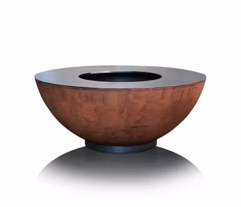 Barbacoa con brasero de acero corten con aro para parrilla